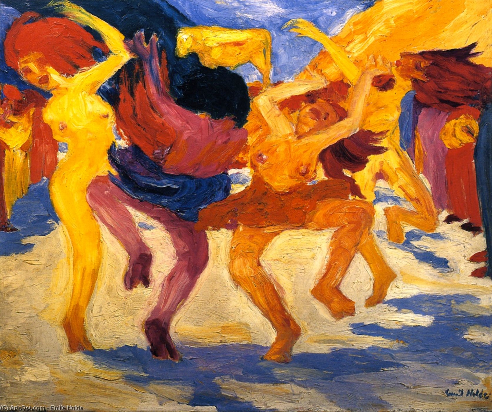 Wikioo.org - The Encyclopedia of Fine Arts - Painting, Artwork by Emile Nolde - Dance around the Golden Calf