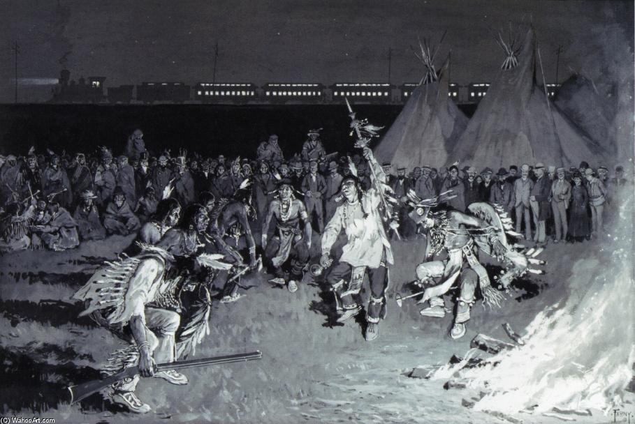 WikiOO.org - Encyclopedia of Fine Arts - Festés, Grafika Henry F Farny - Dance of Crow Indians