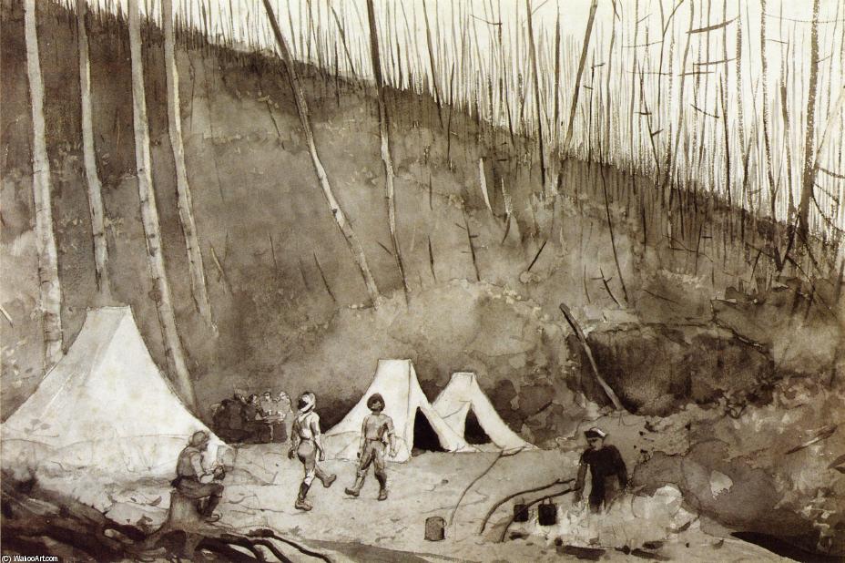 Wikoo.org - موسوعة الفنون الجميلة - اللوحة، العمل الفني Winslow Homer - Dance of the Woodsmen (also known as Camp in Canada)