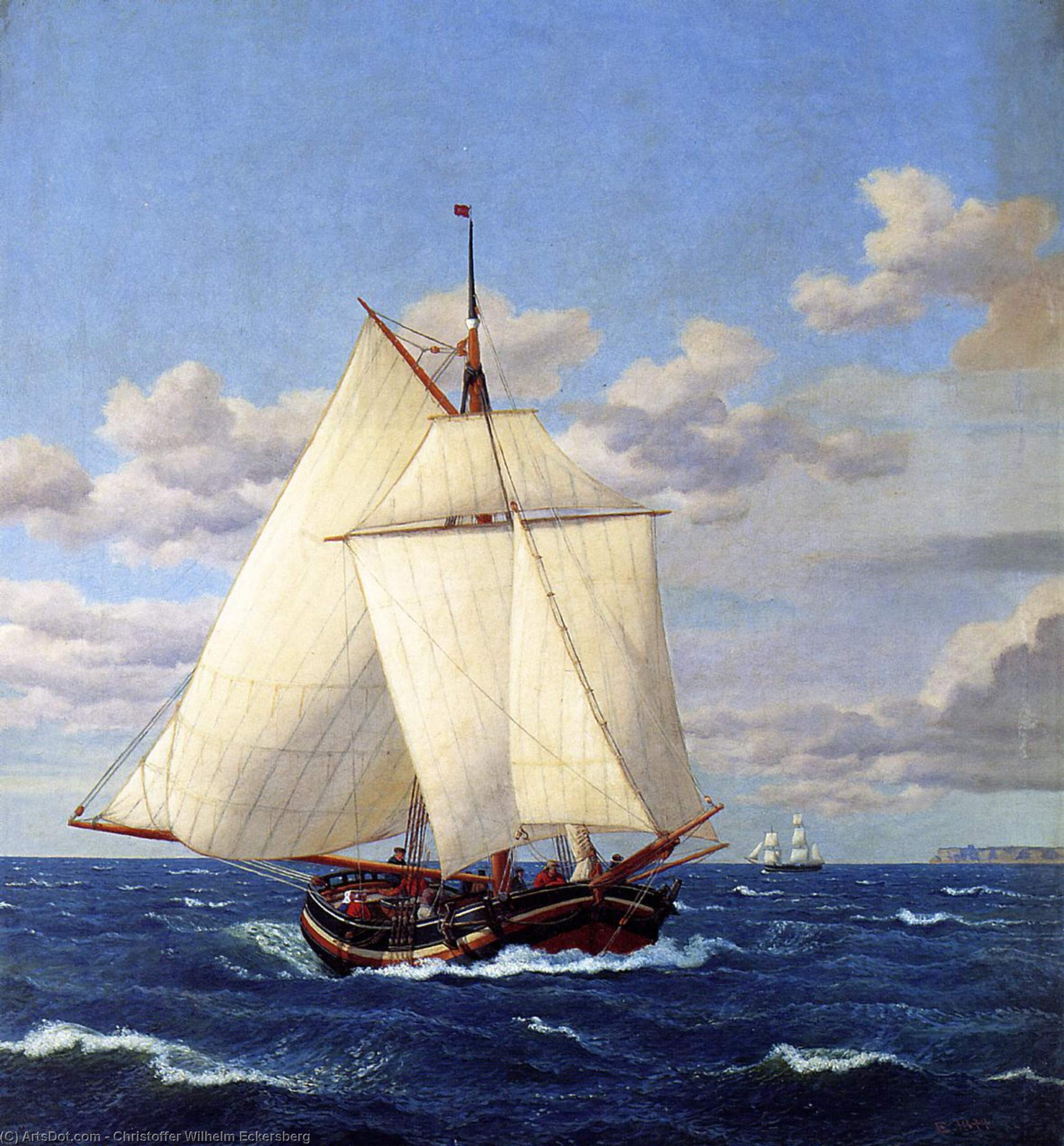 Wikioo.org – L'Encyclopédie des Beaux Arts - Peinture, Oeuvre de Christoffer Wilhelm Eckersberg - Une danish yacht passing stevns