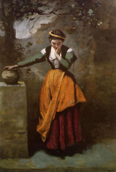WikiOO.org - Enciclopedia of Fine Arts - Pictura, lucrări de artă Jean Baptiste Camille Corot - Daydreaming at the Fountain