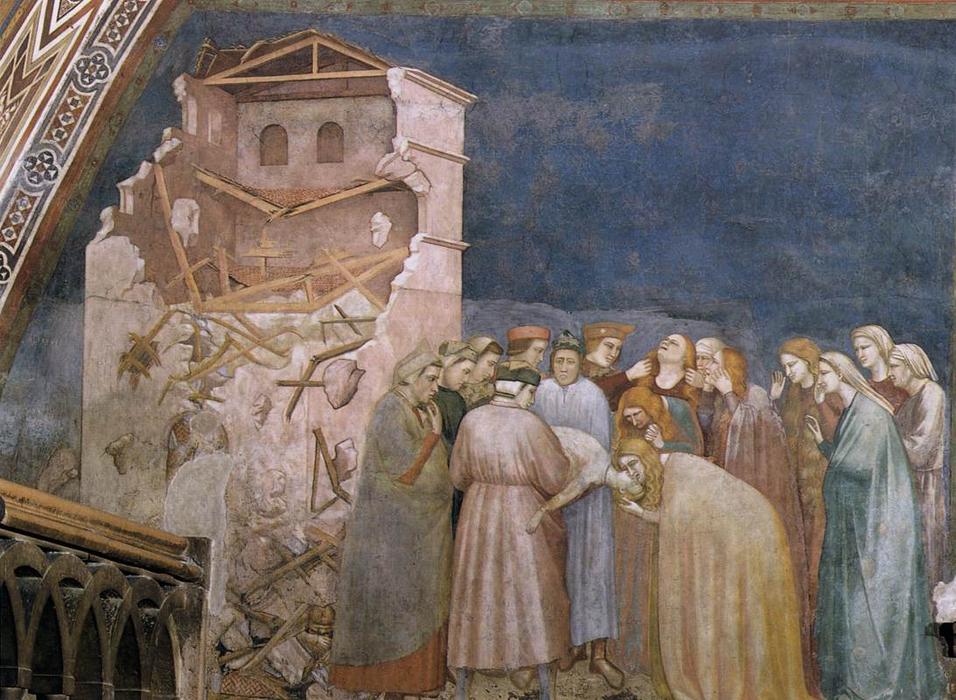 Wikioo.org - The Encyclopedia of Fine Arts - Painting, Artwork by Giotto Di Bondone - The Death of the Boy in Sessa (North transept, Lower Church, San Francesco, Assisi)