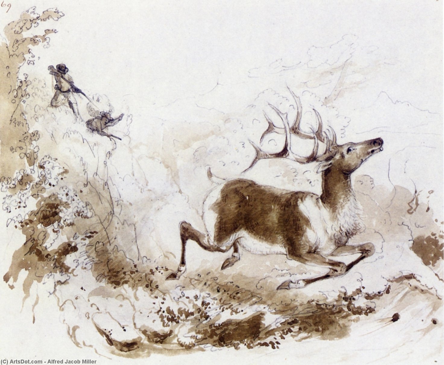 WikiOO.org – 美術百科全書 - 繪畫，作品 Alfred Jacob Miller - 麋鹿死亡