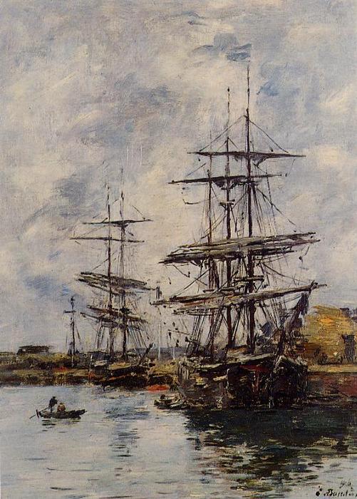WikiOO.org - Encyclopedia of Fine Arts - Maleri, Artwork Eugène Louis Boudin - Deauville, Ships at Dock