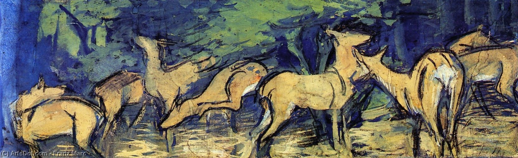 Wikioo.org - The Encyclopedia of Fine Arts - Painting, Artwork by Franz Marc - Deer at the Edge of Forest