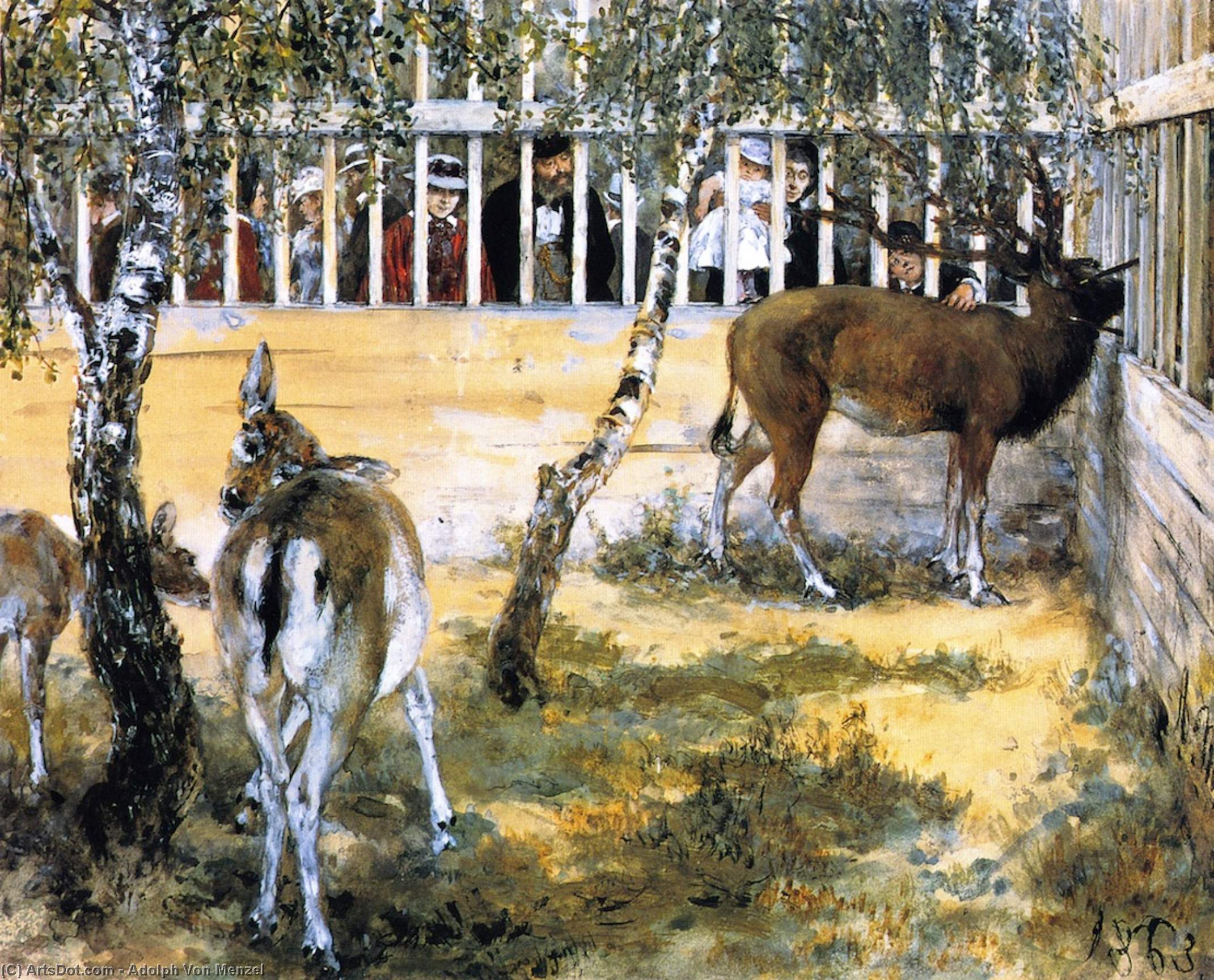 Wikioo.org - The Encyclopedia of Fine Arts - Painting, Artwork by Adolph Menzel - Deer at the Zoo