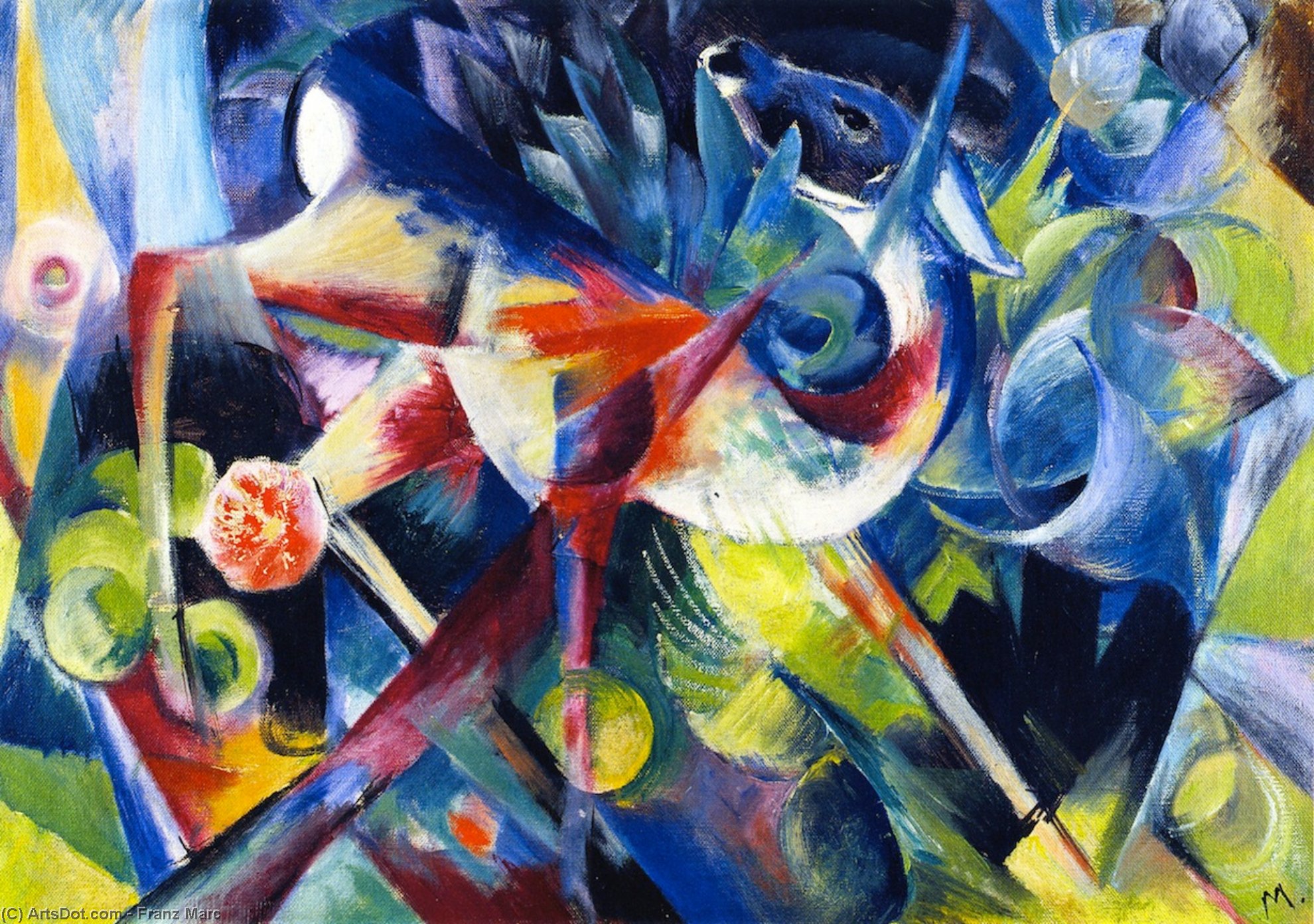Wikioo.org - The Encyclopedia of Fine Arts - Painting, Artwork by Franz Marc - Deer in a Flower Garden (also known as Deer in a Garden)