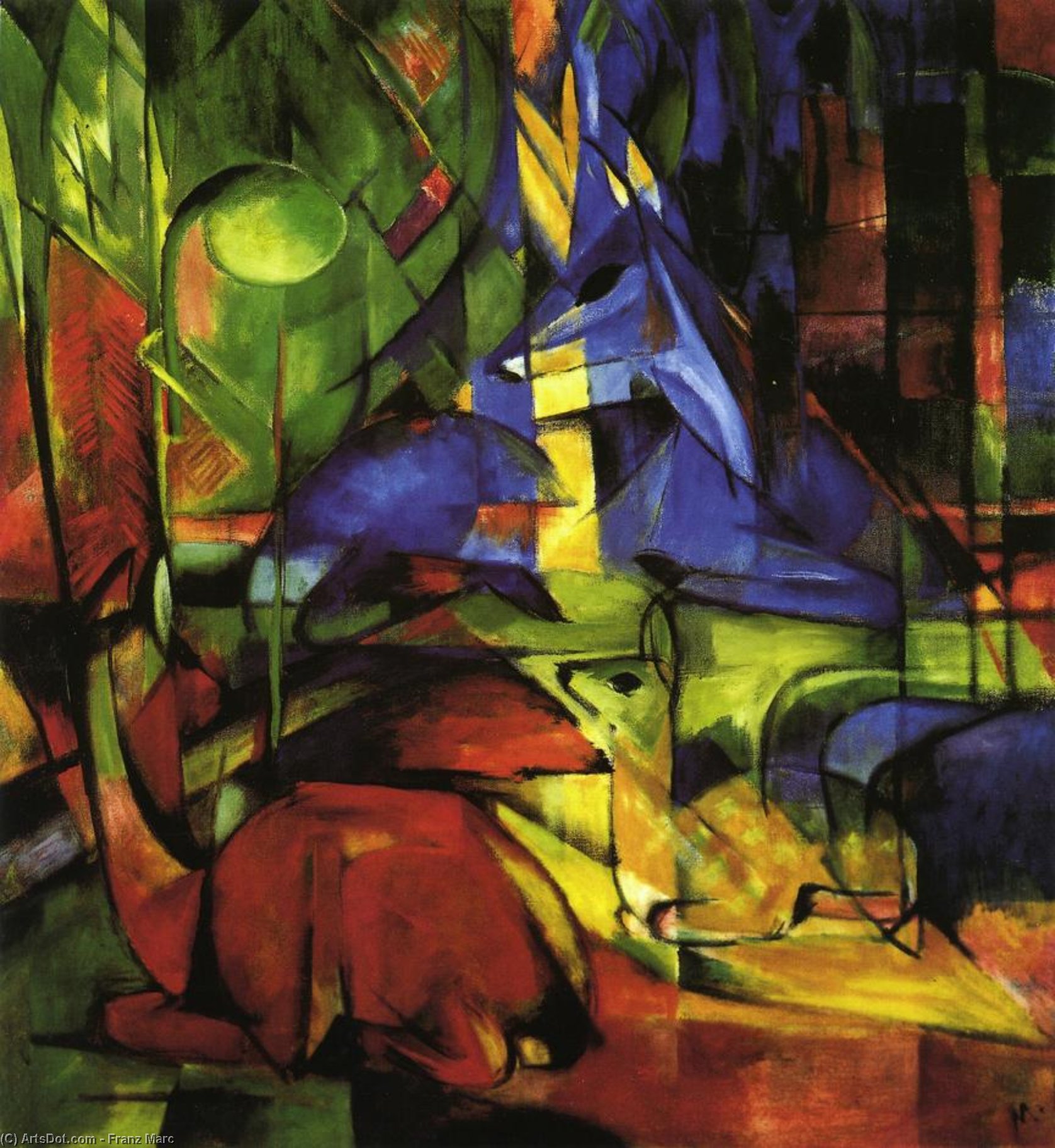 WikiOO.org - Encyclopedia of Fine Arts - Maalaus, taideteos Franz Marc - Deer in the Forest II