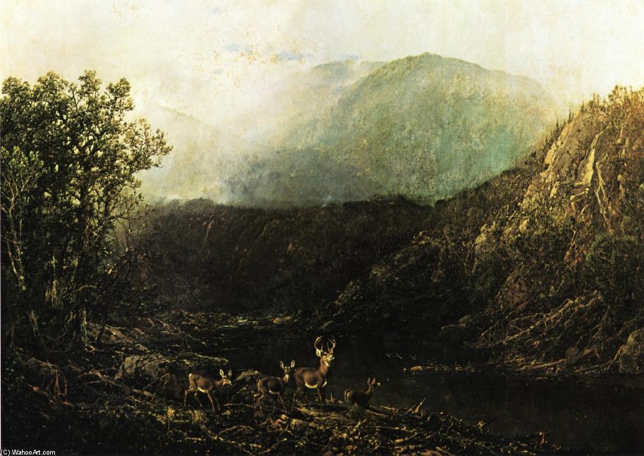 WikiOO.org - Encyclopedia of Fine Arts - Maleri, Artwork William Louis Sonntag - Deer in Landscape