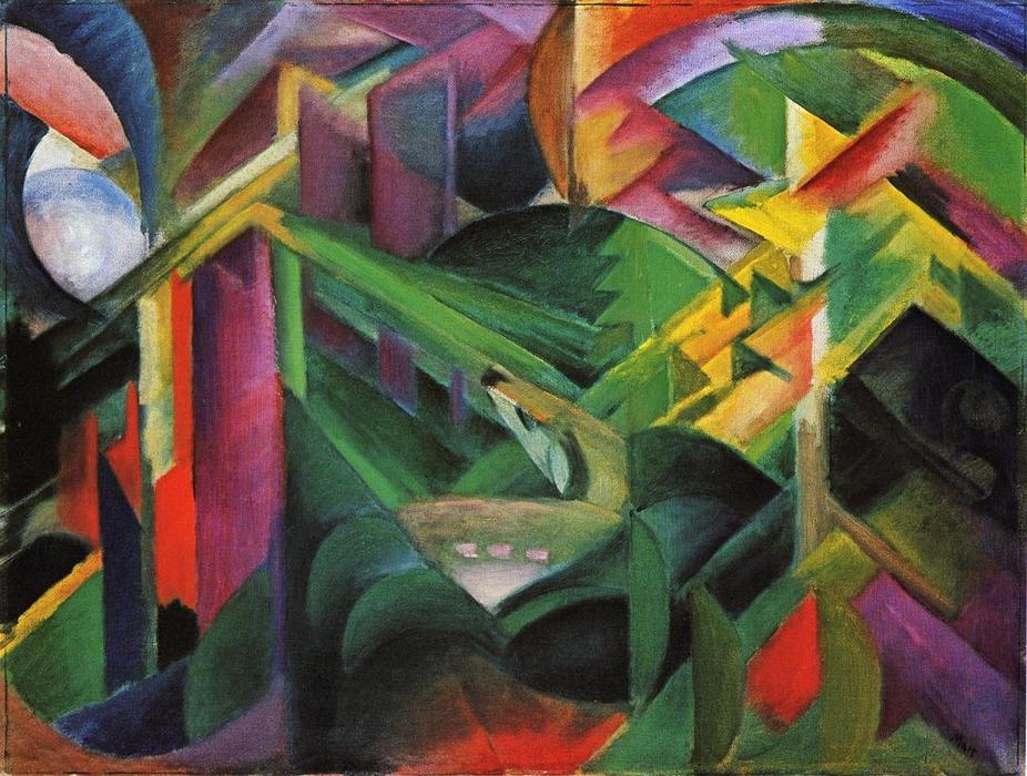 Wikioo.org - The Encyclopedia of Fine Arts - Painting, Artwork by Franz Marc - Deer in a Monastery Garden