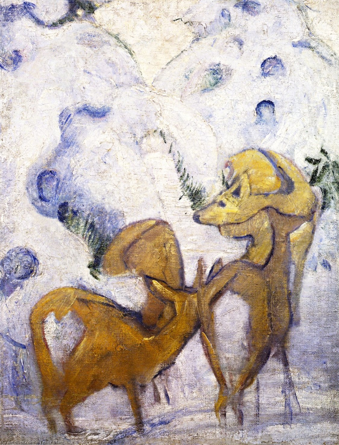 WikiOO.org - Енциклопедия за изящни изкуства - Живопис, Произведения на изкуството Franz Marc - Deer in the Snow I