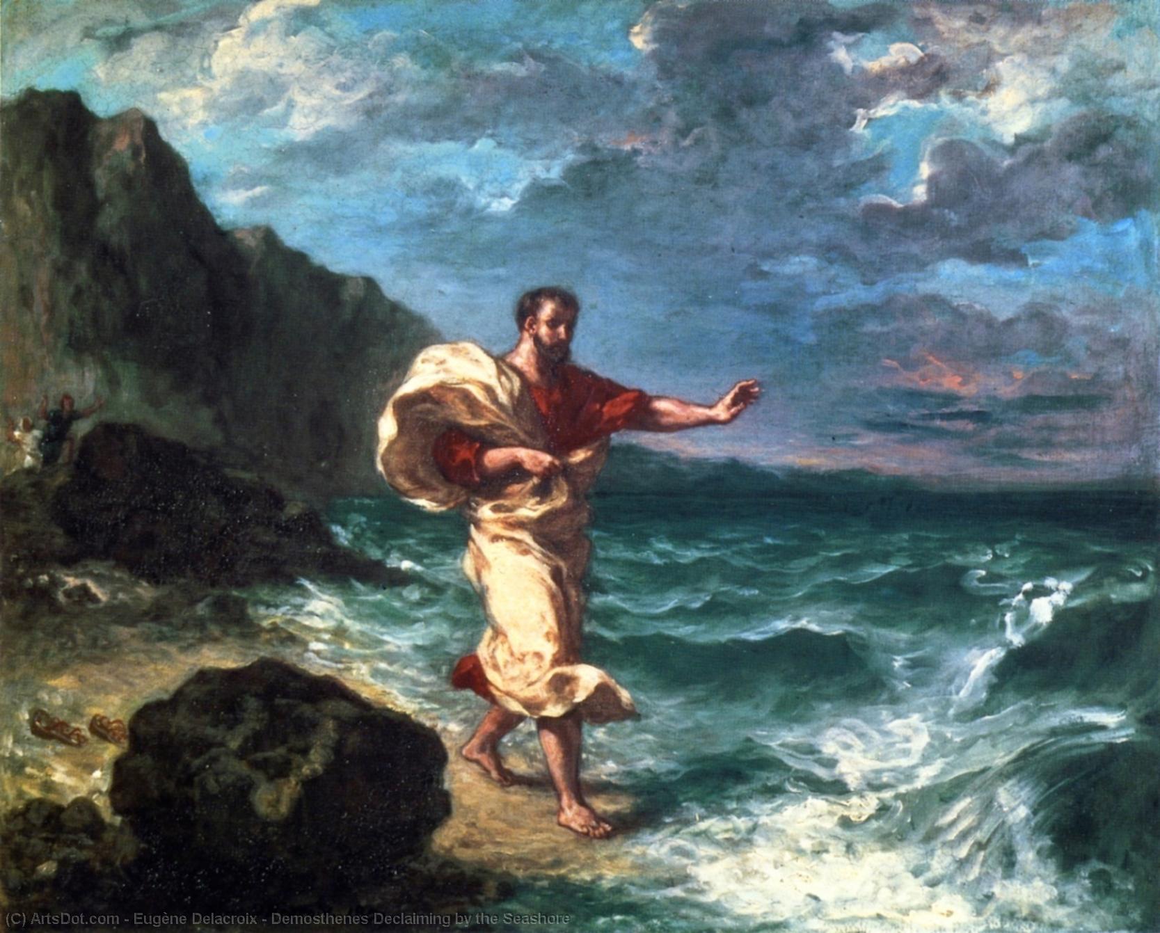 Wikioo.org – La Enciclopedia de las Bellas Artes - Pintura, Obras de arte de Eugène Delacroix - Demóstenes declamando por la orilla del mar
