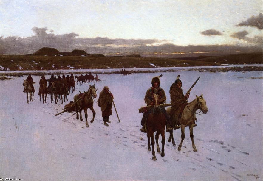 Wikioo.org - The Encyclopedia of Fine Arts - Painting, Artwork by Henry F Farny - Departure for the Buffalo Hunt