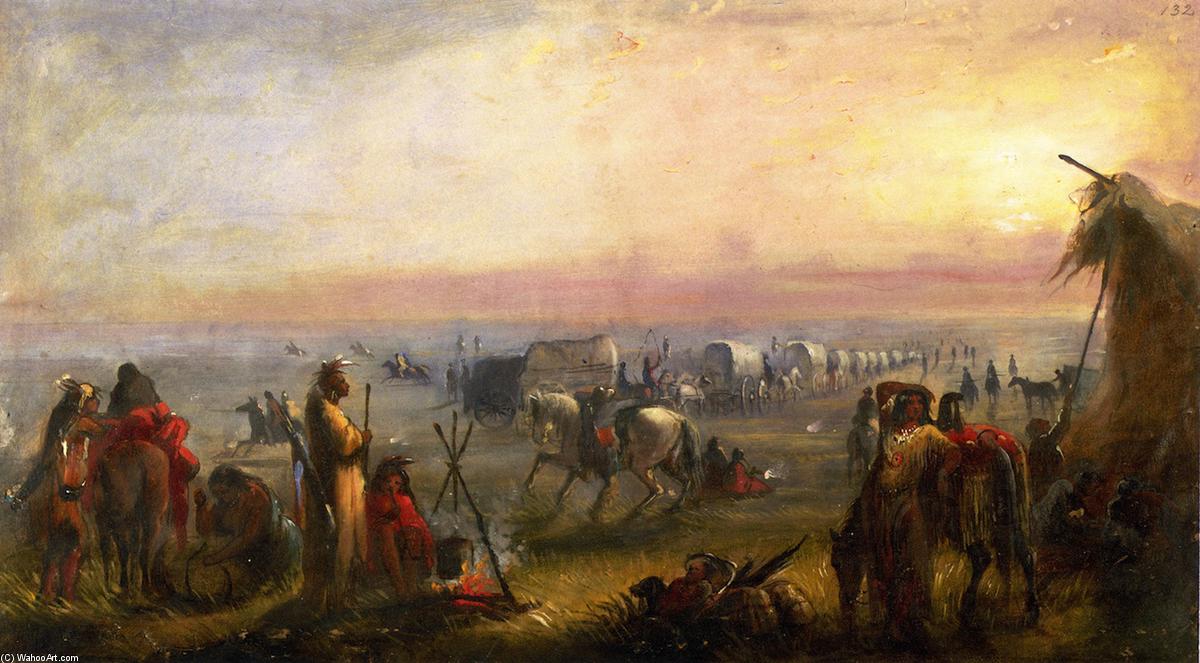 Wikioo.org - The Encyclopedia of Fine Arts - Painting, Artwork by Alfred Jacob Miller - Departure of the Caravan at Sunrise