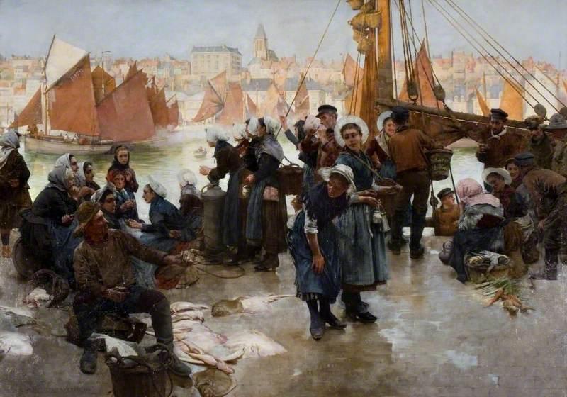 Wikioo.org - The Encyclopedia of Fine Arts - Painting, Artwork by Albert Chevallier Tayler - The Departure of the Fishing Fleet, Boulogne