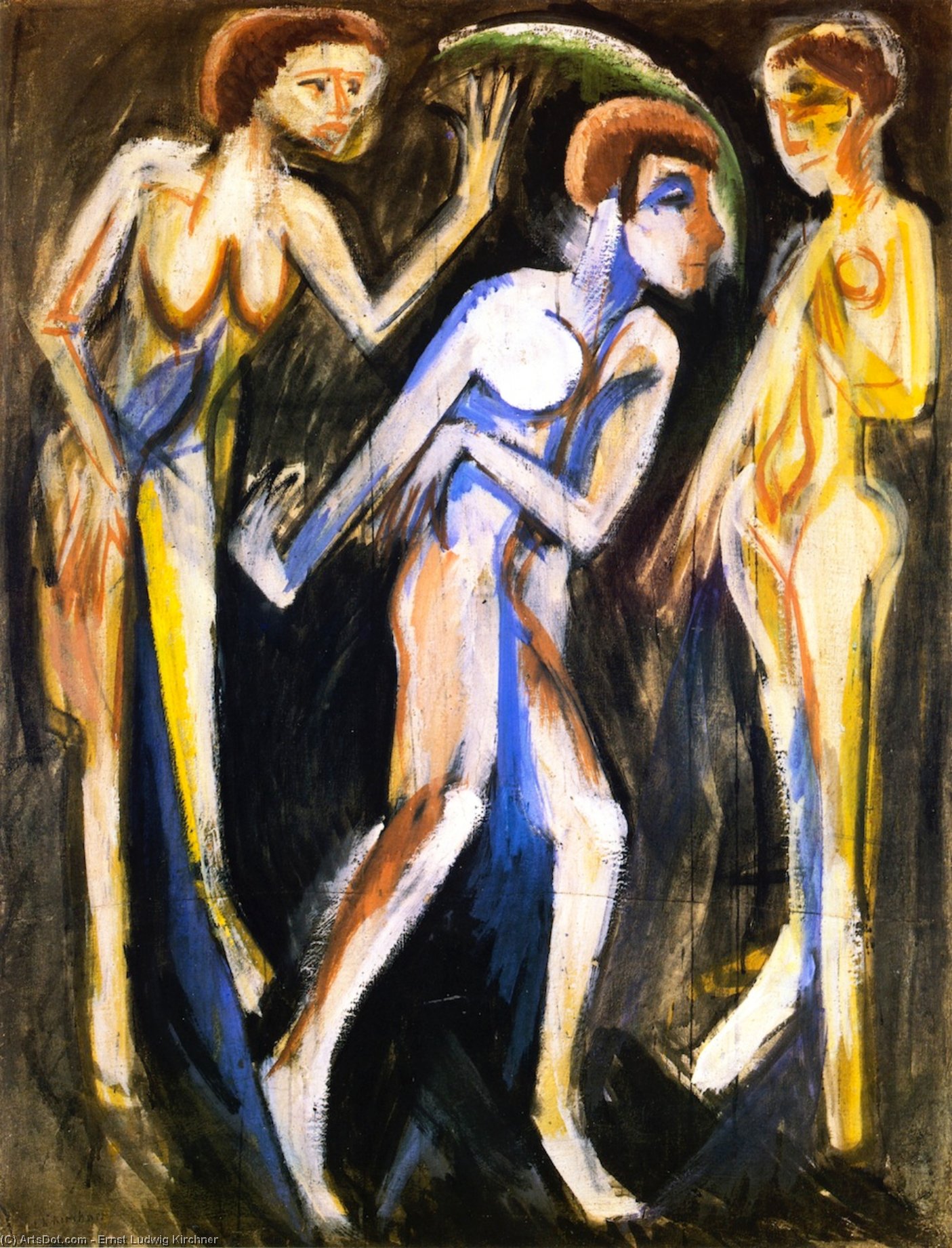Wikioo.org - The Encyclopedia of Fine Arts - Painting, Artwork by Ernst Ludwig Kirchner - Der Tanz zwischen den Frauen