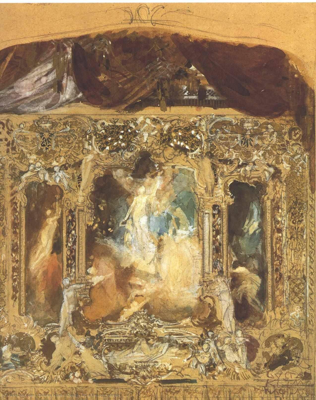Wikioo.org – L'Encyclopédie des Beaux Arts - Peinture, Oeuvre de Gustav Klimt - design pour un théâtre rideau