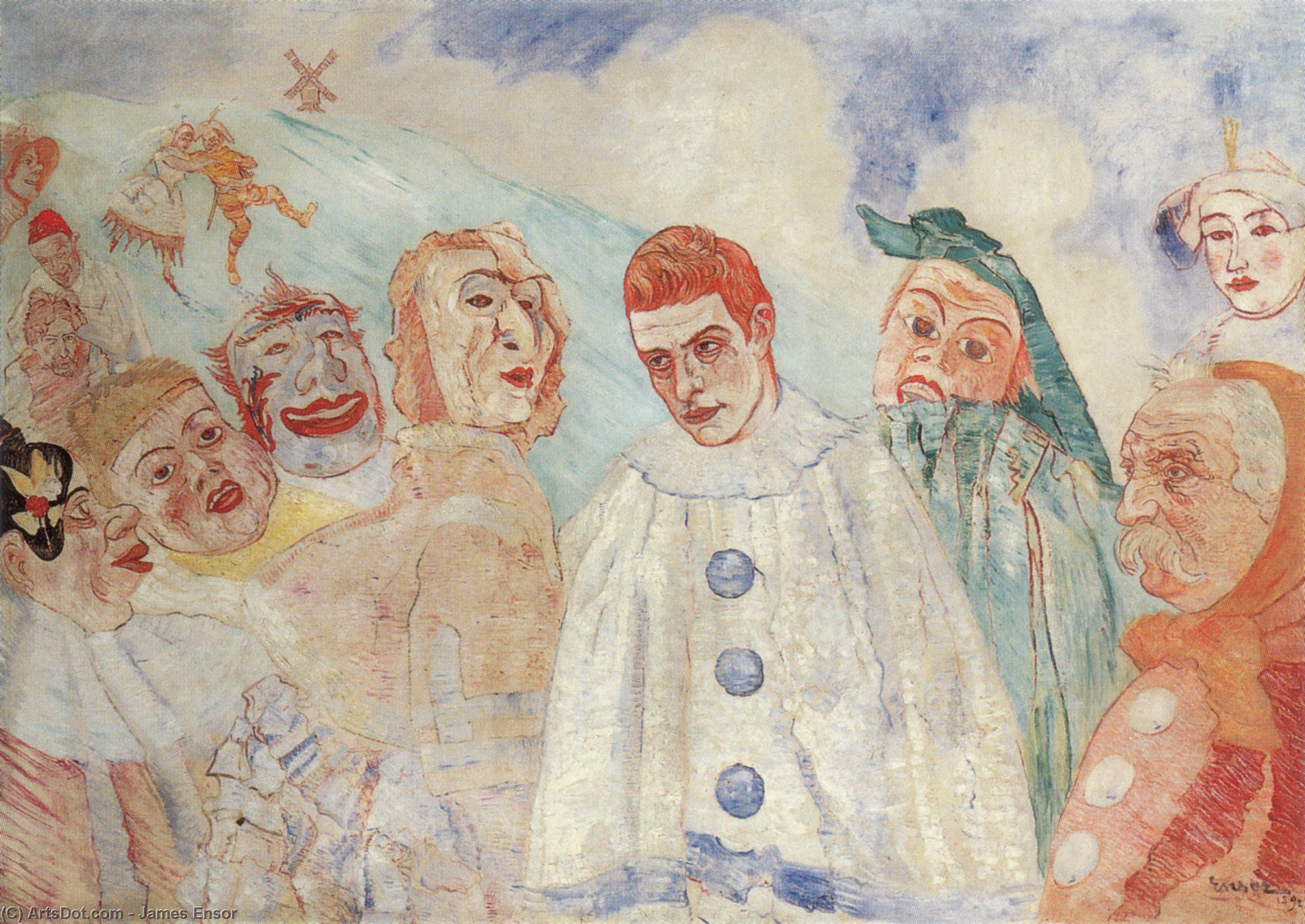 Wikoo.org - موسوعة الفنون الجميلة - اللوحة، العمل الفني James Ensor - The Despair of Pierrot