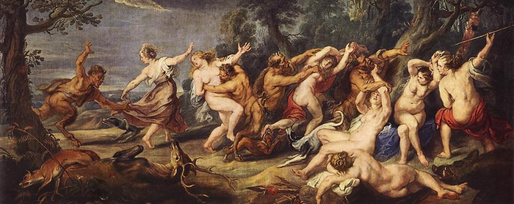 Wikioo.org – La Enciclopedia de las Bellas Artes - Pintura, Obras de arte de Peter Paul Rubens - Diana y sus ninfas sorprendidas por los faunos