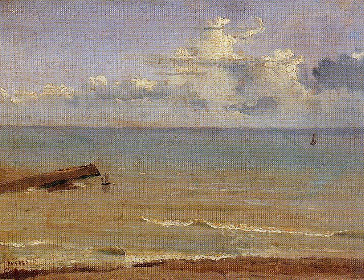 Wikioo.org - สารานุกรมวิจิตรศิลป์ - จิตรกรรม Jean Baptiste Camille Corot - Dieppe - End of a Pier and the Sea