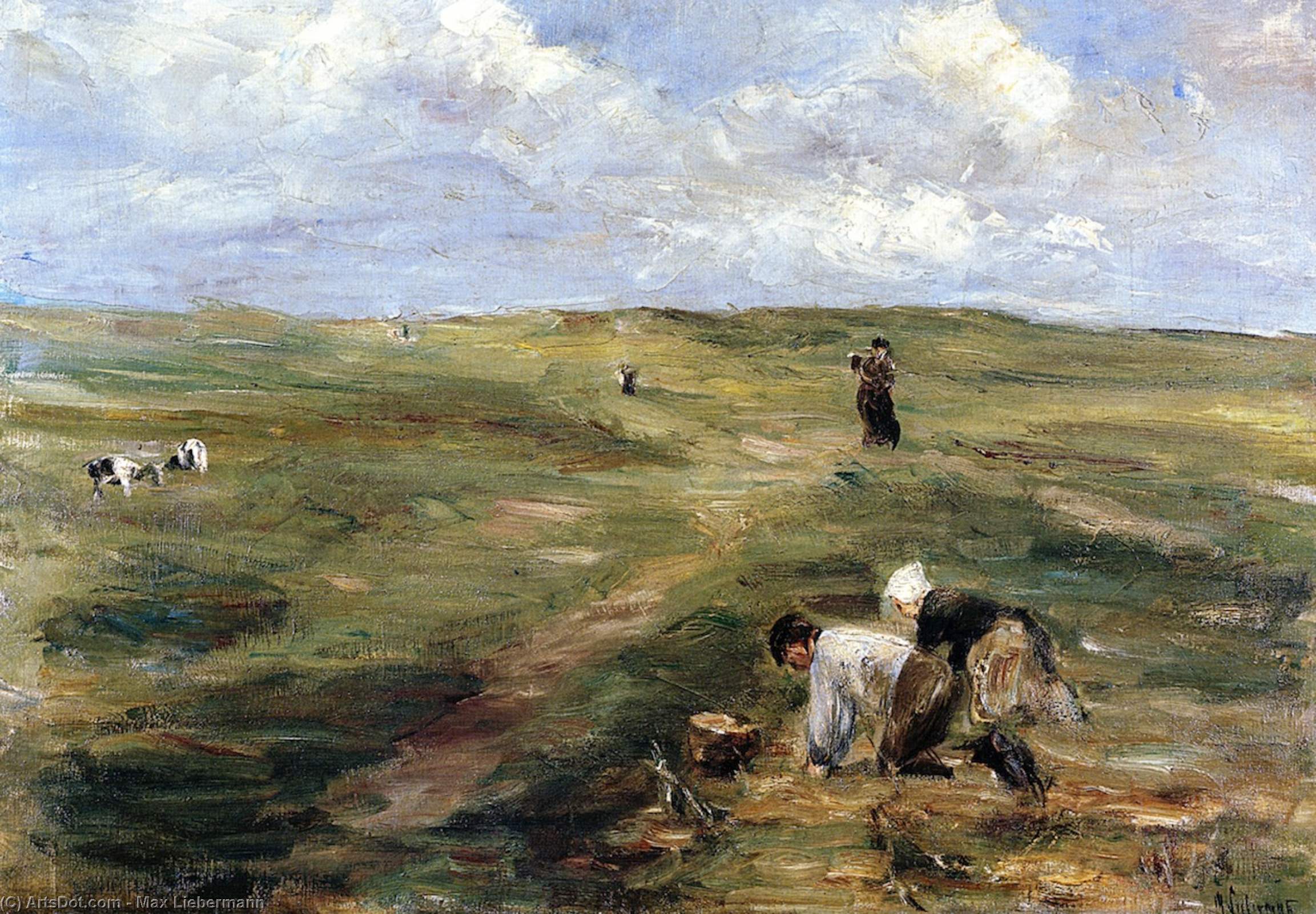 Wikioo.org - The Encyclopedia of Fine Arts - Painting, Artwork by Max Liebermann - Digging for Potatoes in the Dunes at Zandvoort