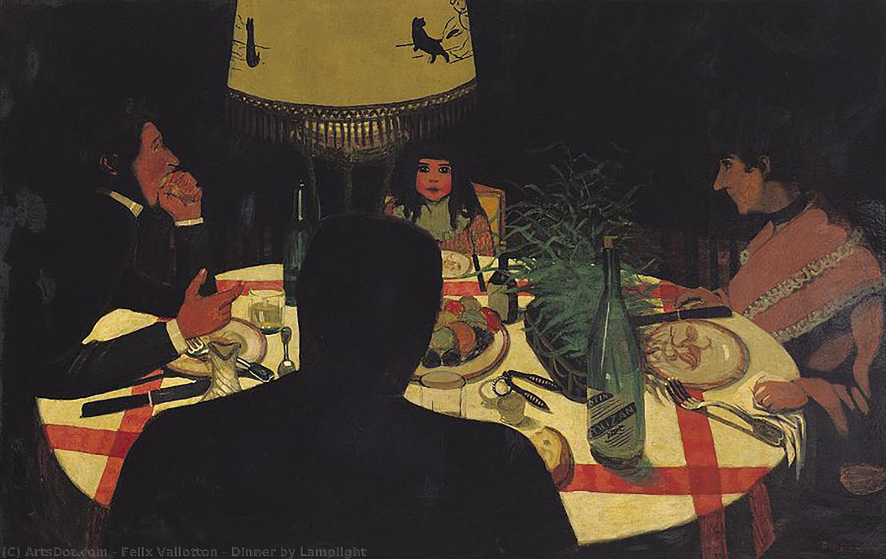 WikiOO.org - Enciclopedia of Fine Arts - Pictura, lucrări de artă Felix Vallotton - Dinner by Lamplight
