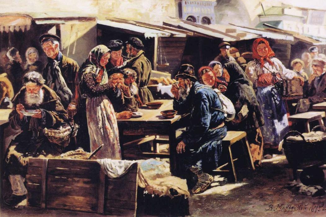 Wikioo.org - The Encyclopedia of Fine Arts - Painting, Artwork by Vladimir Yegorovich Makovsky - Dinner (Farmer's Market in Moscow)