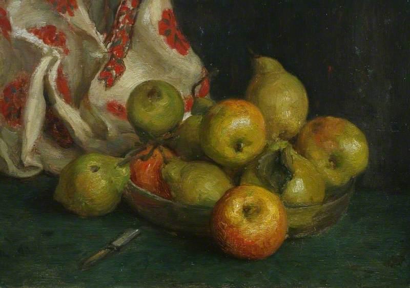 Wikioo.org - The Encyclopedia of Fine Arts - Painting, Artwork by Henry Scott Tuke - Dish of Fruit with Cloth