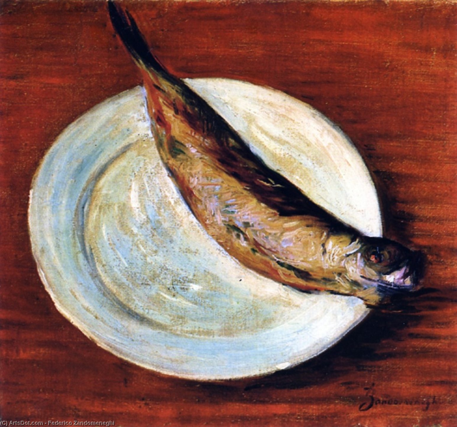 Wikioo.org - The Encyclopedia of Fine Arts - Painting, Artwork by Federico Zandomeneghi - Dish with Fish