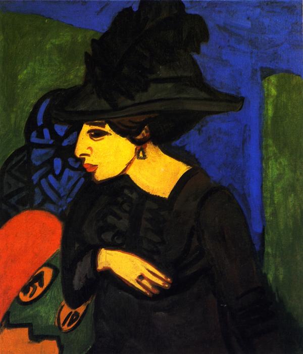 Wikioo.org - The Encyclopedia of Fine Arts - Painting, Artwork by Ernst Ludwig Kirchner - Dodo mit großem Federhut