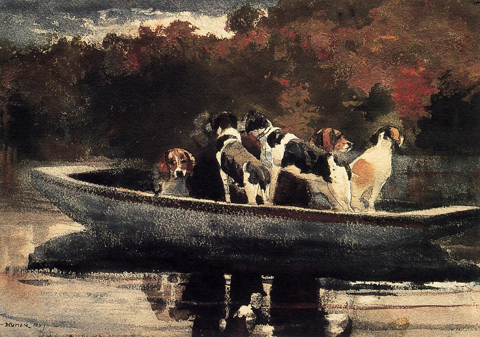 Wikioo.org - The Encyclopedia of Fine Arts - Painting, Artwork by Winslow Homer - Dogs in a Boat (also known as Waiting for the Start)