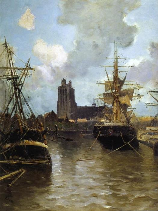 Wikioo.org – La Enciclopedia de las Bellas Artes - Pintura, Obras de arte de Frank Myers Boggs - Dordrecht Harbor