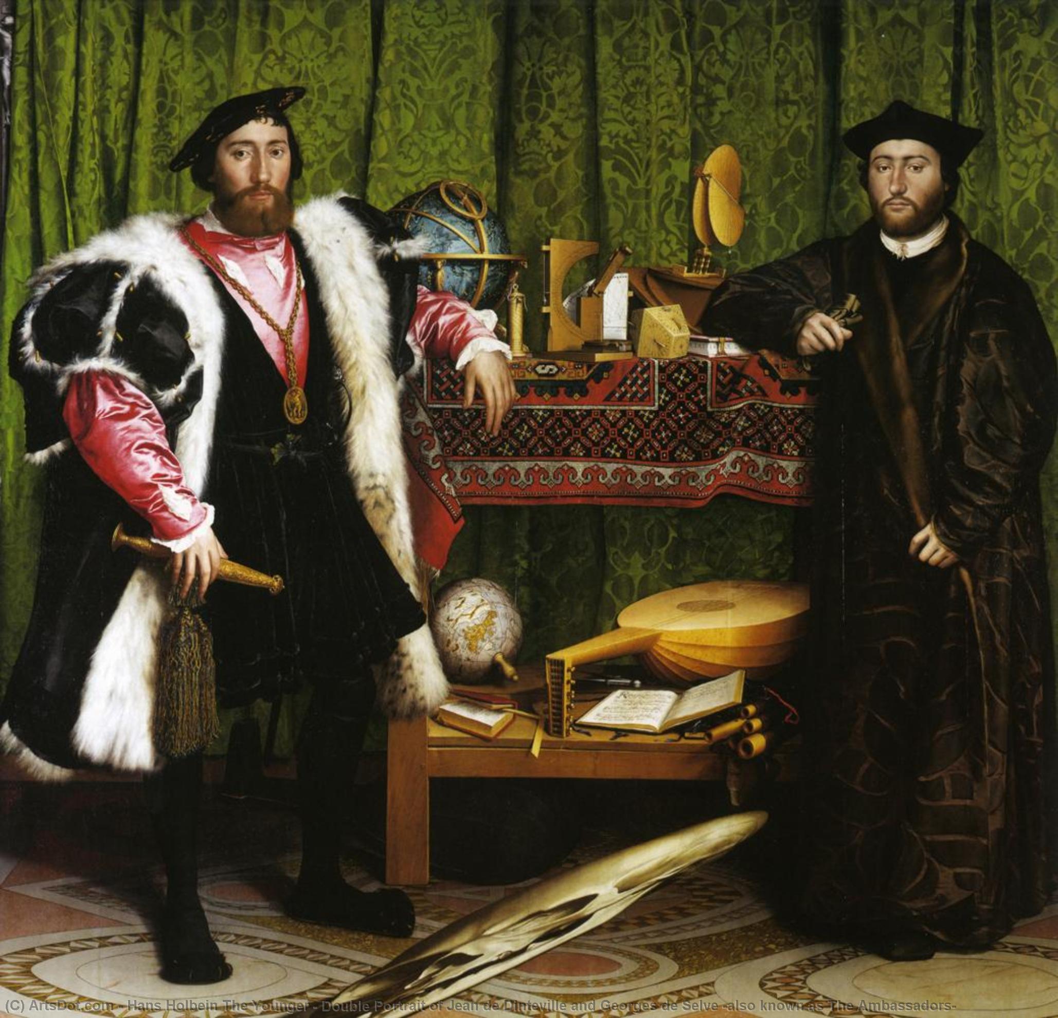 Wikioo.org - The Encyclopedia of Fine Arts - Painting, Artwork by Hans Holbein The Younger - Double Portrait of Jean de Dinteville and Georges de Selve (also known as The Ambassadors)