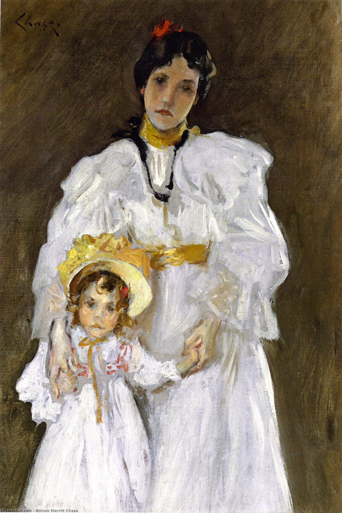 Wikioo.org - The Encyclopedia of Fine Arts - Painting, Artwork by William Merritt Chase - Double Portrait: A Sketch (also known as Sketch for the Portrait of Mother and Child)