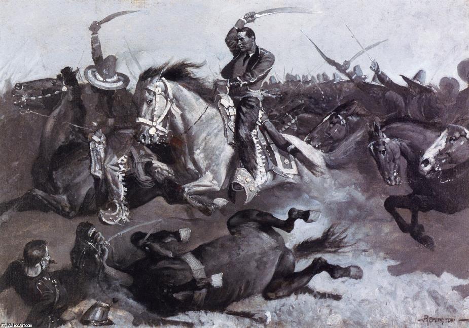Wikioo.org - Die Enzyklopädie bildender Kunst - Malerei, Kunstwerk von Frederic Remington - nach unten gehen pferde und männer