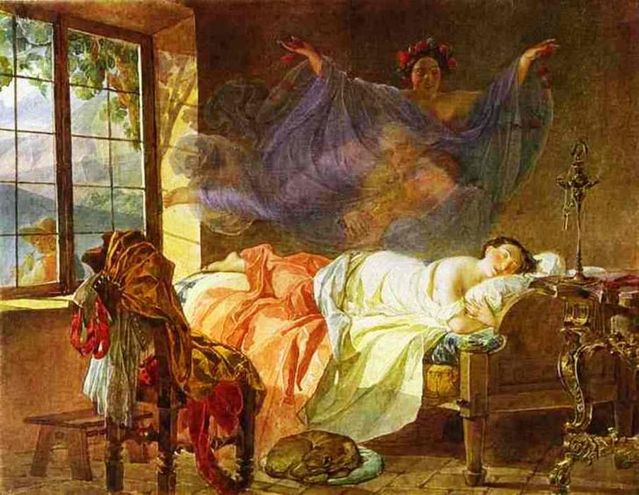 Wikioo.org - The Encyclopedia of Fine Arts - Painting, Artwork by Karl Pavlovich Brulloff - A Dream of a Girl Before a Sunrise