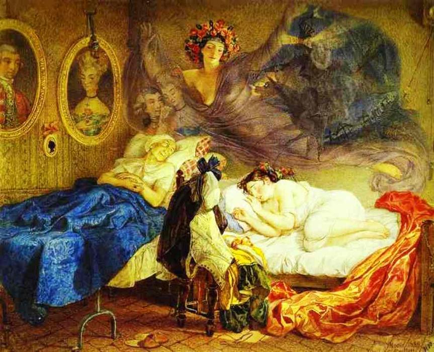 WikiOO.org - Encyclopedia of Fine Arts - Målning, konstverk Karl Pavlovich Brulloff - Dreams of Grandmother and Granddaughter