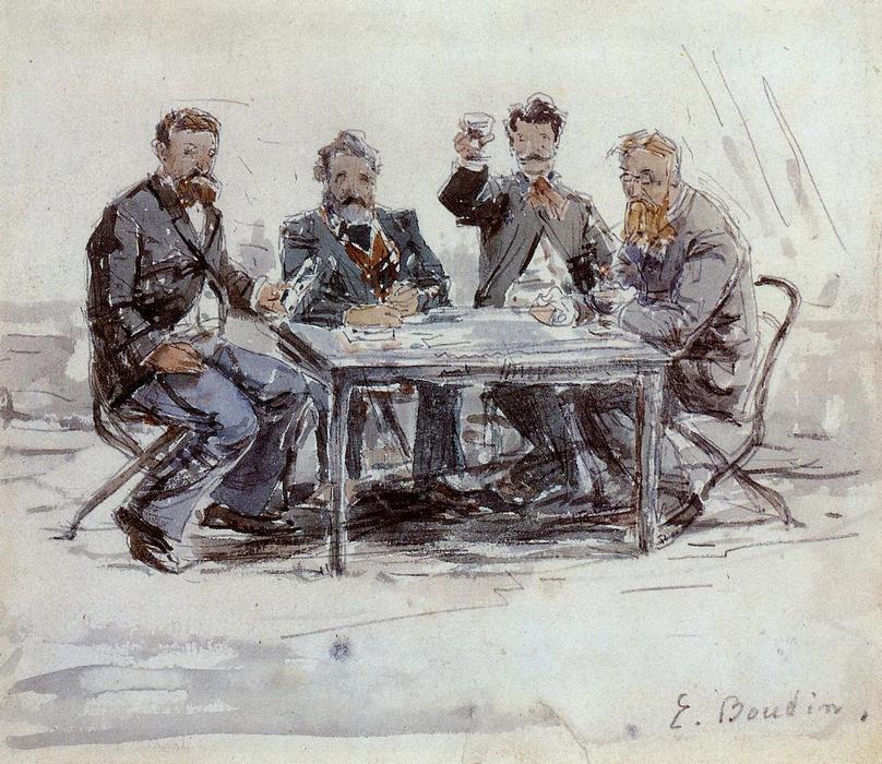 WikiOO.org - Encyclopedia of Fine Arts - Målning, konstverk Eugène Louis Boudin - Drinkers on the Farm at Saint-Simeon