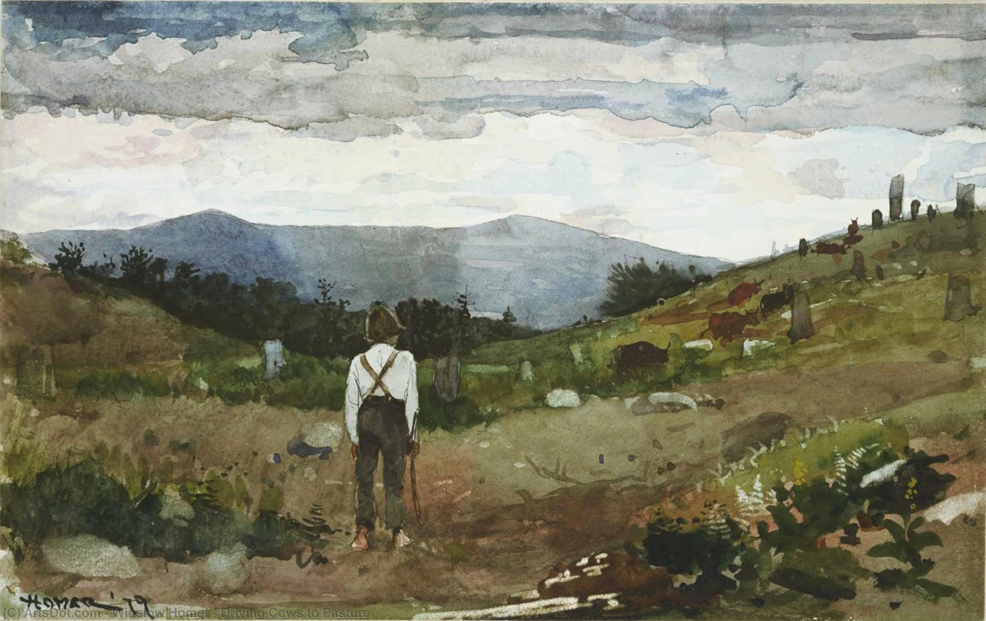Wikoo.org - موسوعة الفنون الجميلة - اللوحة، العمل الفني Winslow Homer - Driving Cows to Pasture