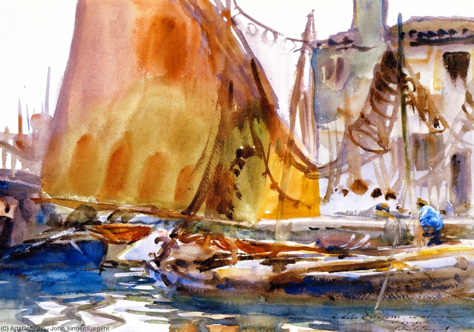 Wikioo.org – La Enciclopedia de las Bellas Artes - Pintura, Obras de arte de John Singer Sargent - Velas de secado también  conocido  como  veneciano  pesca  Barcos
