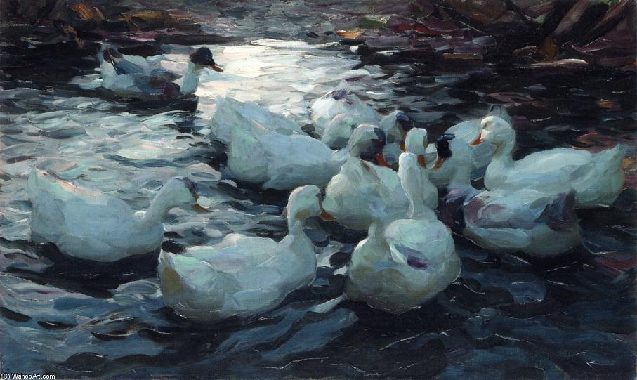 Wikioo.org - The Encyclopedia of Fine Arts - Painting, Artwork by Alexander Max Koeste - Ducks Feeding