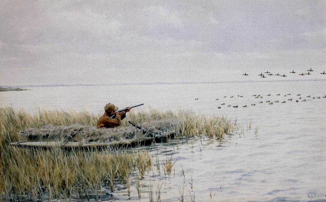 Wikioo.org - The Encyclopedia of Fine Arts - Painting, Artwork by Arthur Burdett Frost - Duck Shooting from a Blind