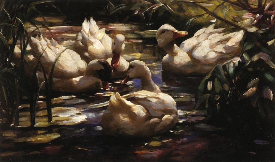Wikioo.org - The Encyclopedia of Fine Arts - Painting, Artwork by Alexander Max Koeste - Ducks in a Forest Pond
