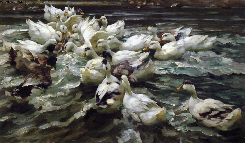 Wikioo.org - The Encyclopedia of Fine Arts - Painting, Artwork by Alexander Max Koeste - Ducks in a Pond