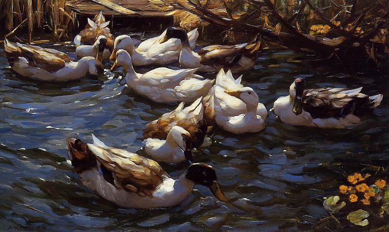 WikiOO.org - Güzel Sanatlar Ansiklopedisi - Resim, Resimler Alexander Max Koeste - Ducks in the Reeds under the Boughs