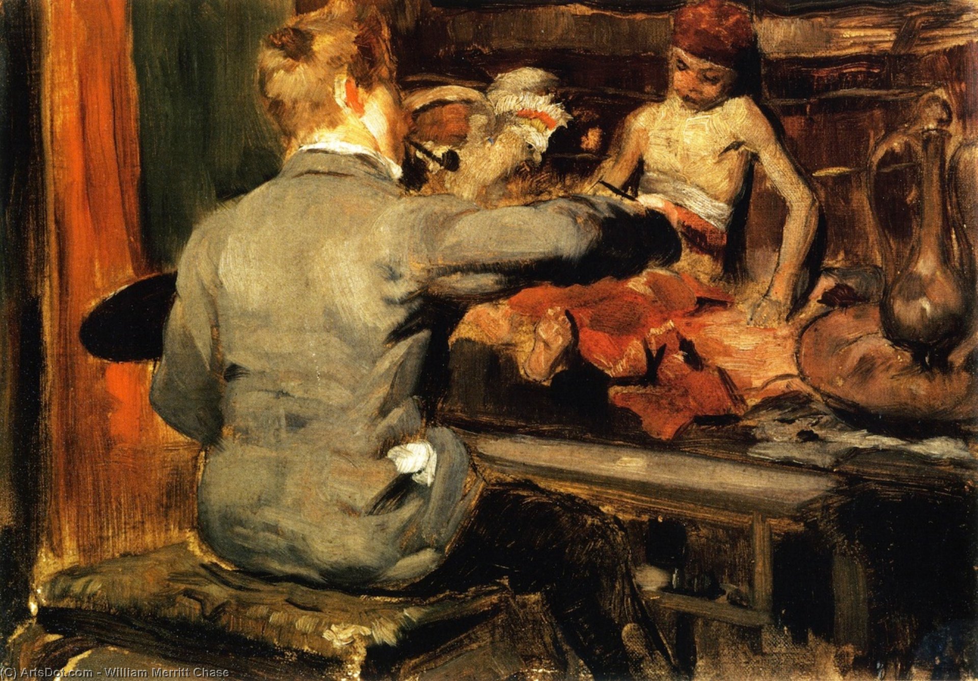 Wikioo.org - The Encyclopedia of Fine Arts - Painting, Artwork by William Merritt Chase - Duveneck Painting the Turkish Page