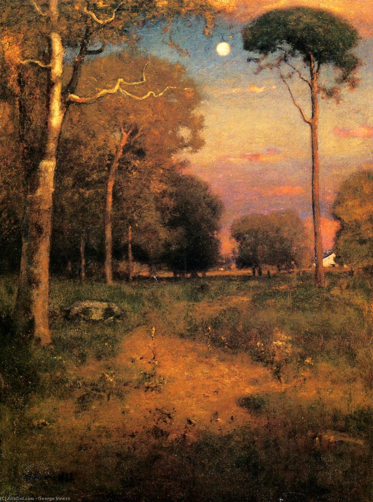 Wikioo.org - The Encyclopedia of Fine Arts - Painting, Artwork by George Inness - Early Moonrise, Florida (also known as Early Morning, Florida)