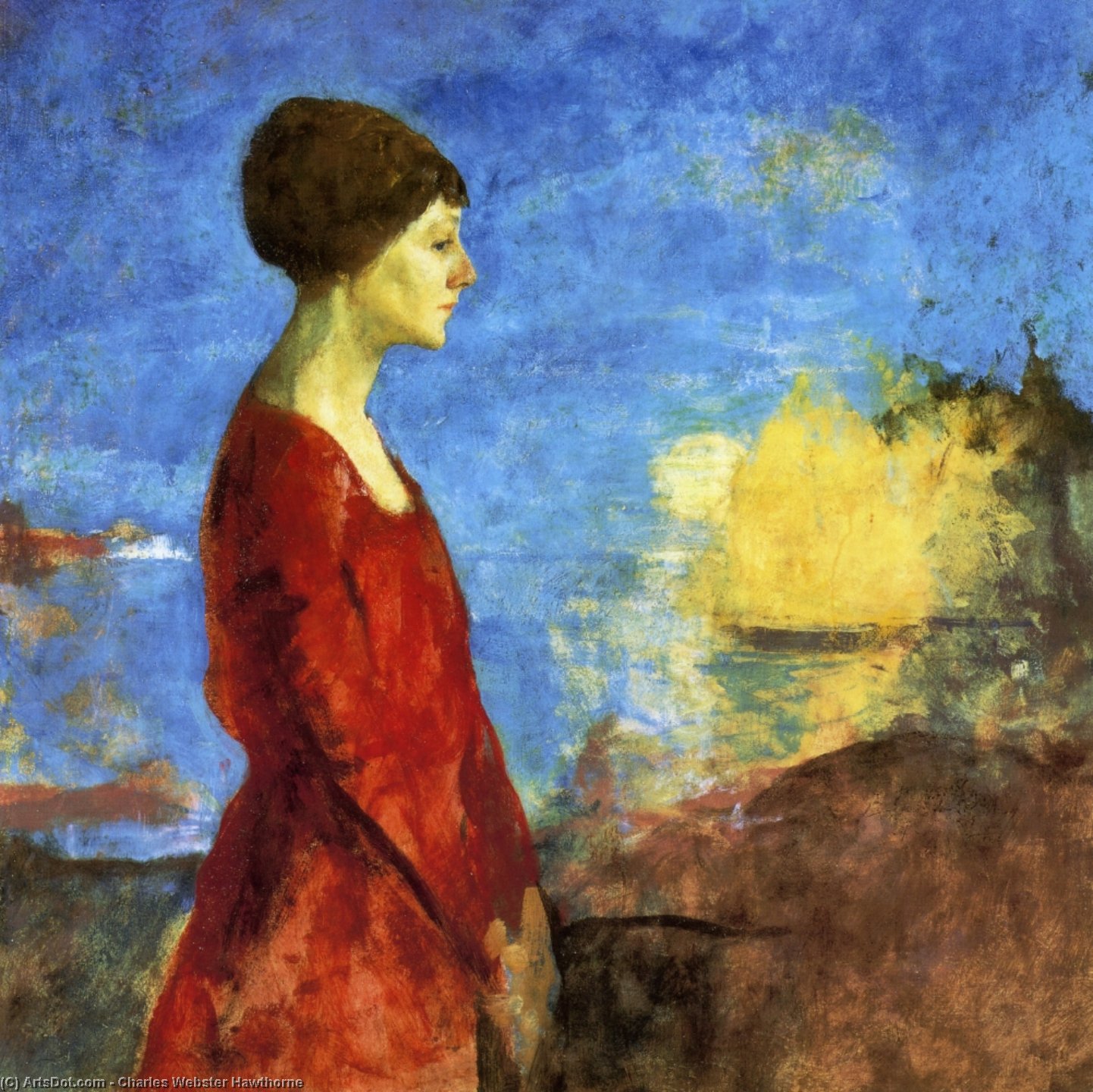 WikiOO.org - Enciklopedija dailės - Tapyba, meno kuriniai Charles Webster Hawthorne - Early Moonrise: Portrait of Miss Wilson