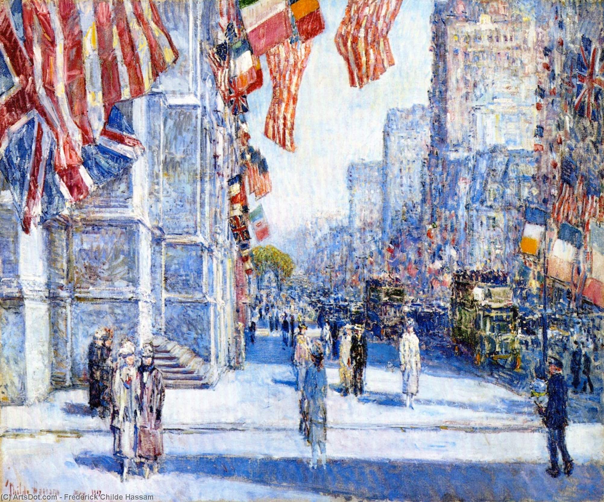 Wikioo.org - The Encyclopedia of Fine Arts - Painting, Artwork by Frederick Childe Hassam - Early Morning on the Avenue in May