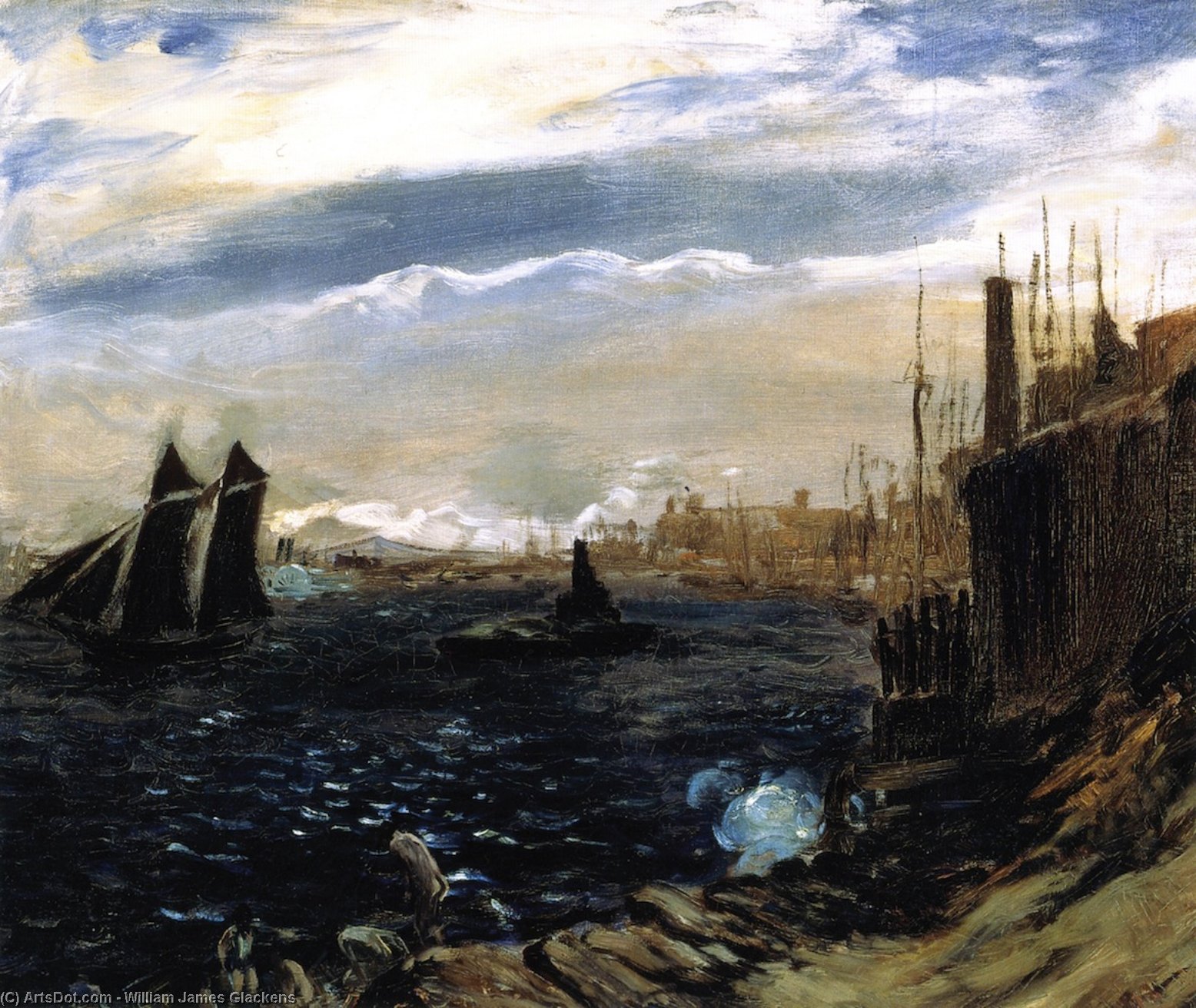 Wikioo.org - The Encyclopedia of Fine Arts - Painting, Artwork by William James Glackens - East River from Brooklyn